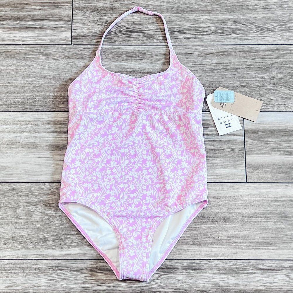 NWT! Billabong Girls Sweet Waves Pink Dream Halter One Piece Swimsuit Size 10